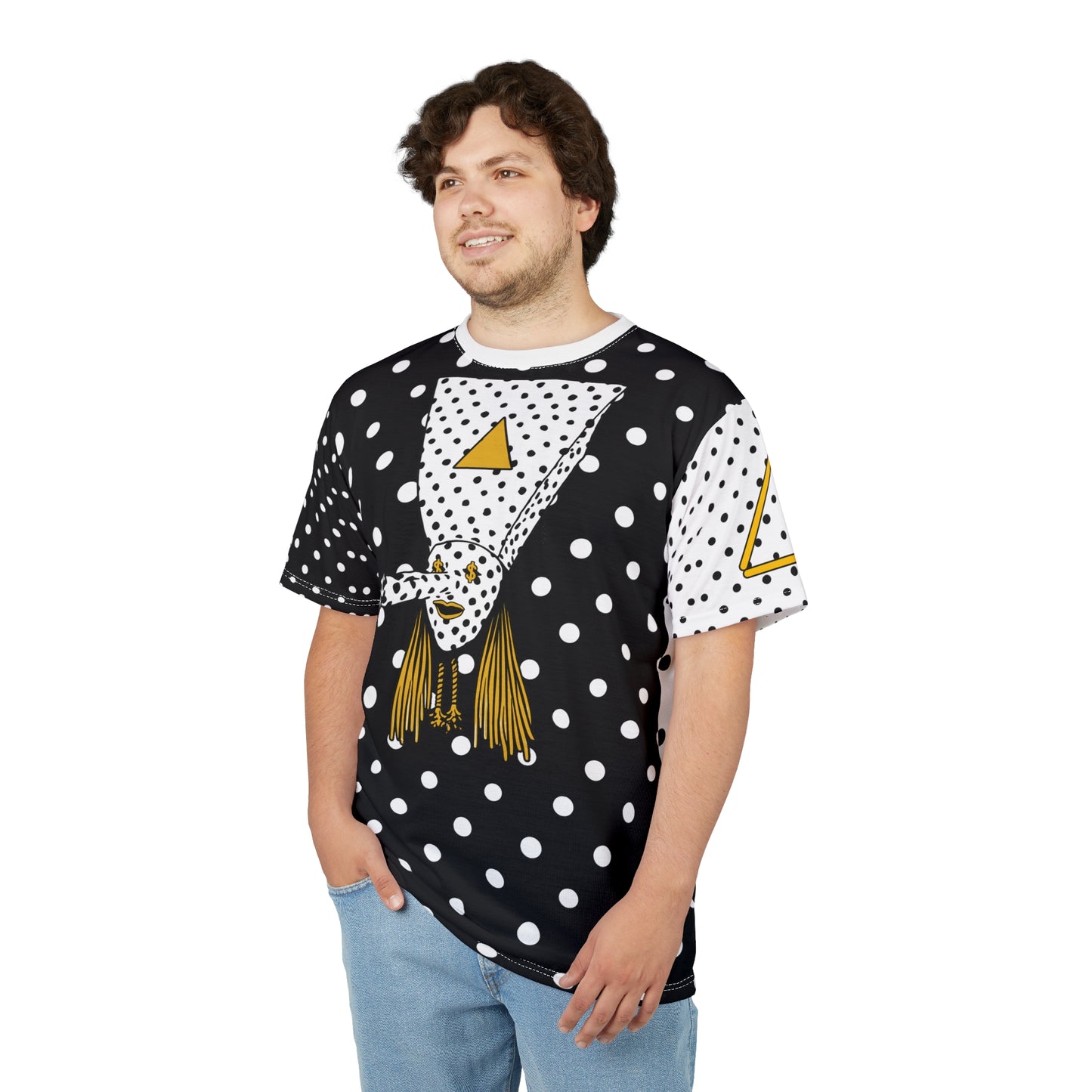 Polka Dot Clown Illustration Tee | Black White Yellow