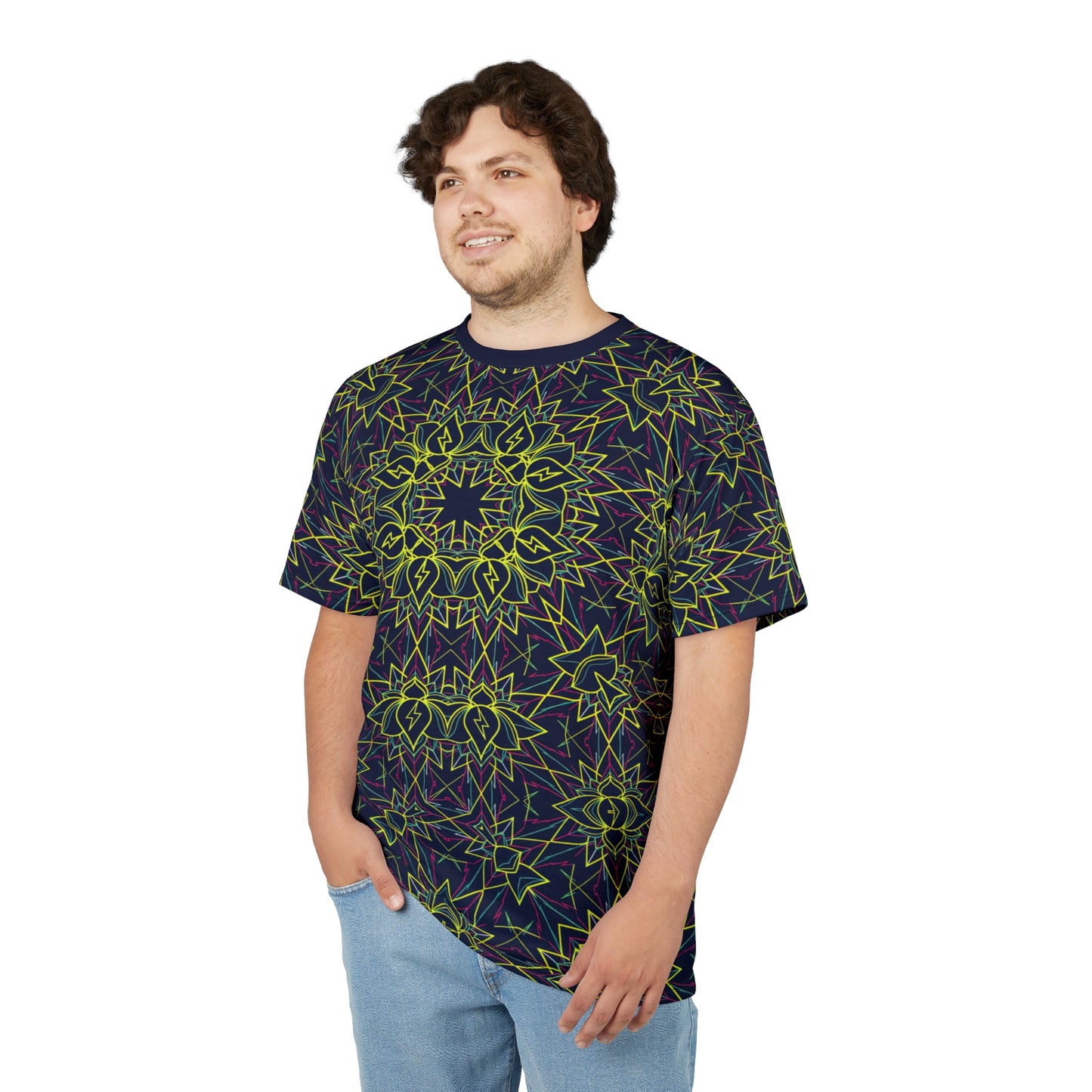 Electric Lotus Current All-Over Print T-Shirt - Neon Sacred Geometry Psychedelic Lightning Festival Tee
