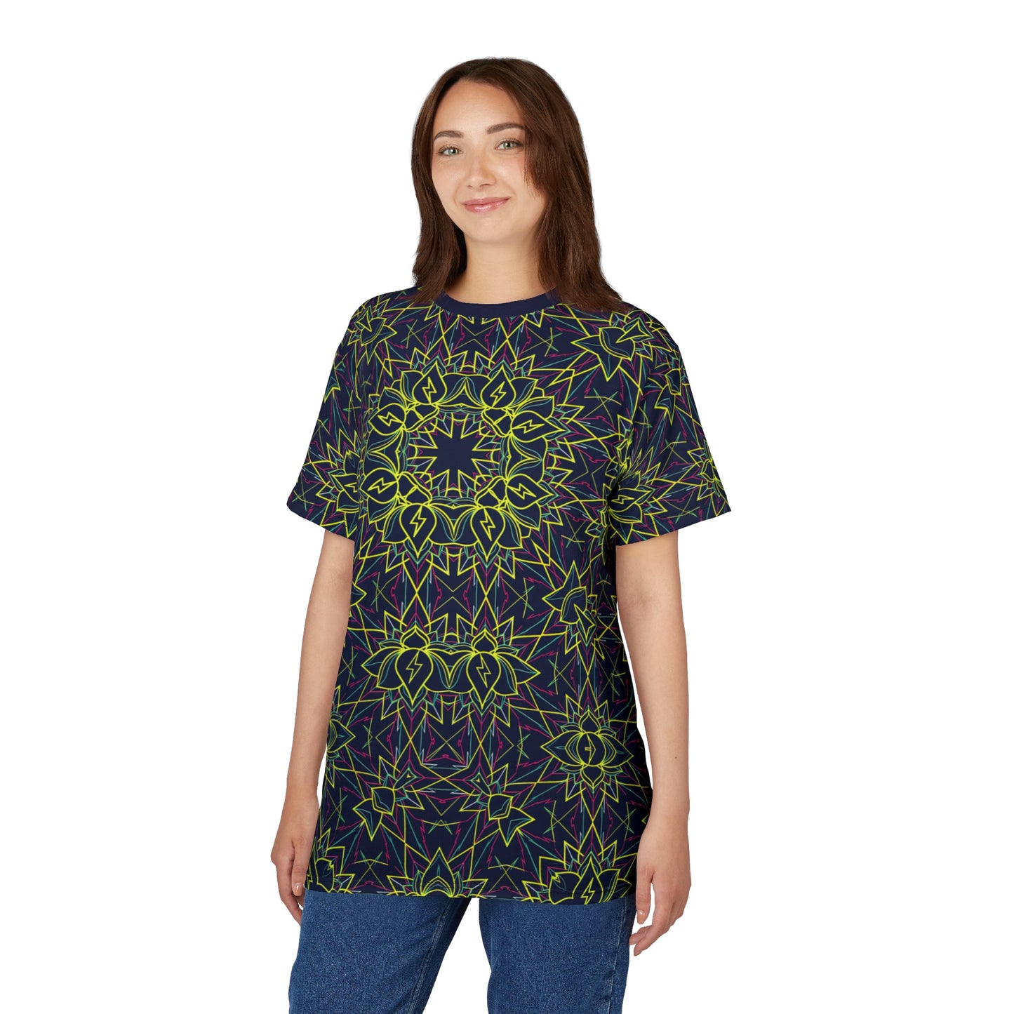 Electric Lotus Current All-Over Print T-Shirt - Neon Sacred Geometry Psychedelic Lightning Festival Tee