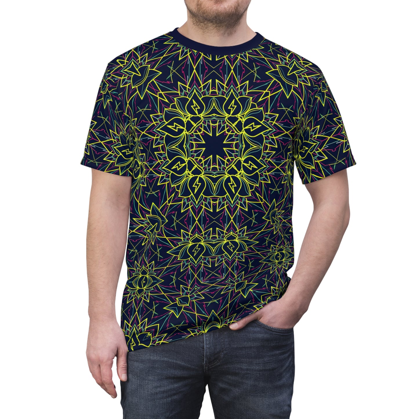 Electric Lotus Current All-Over Print T-Shirt - Neon Sacred Geometry Psychedelic Lightning Festival Tee