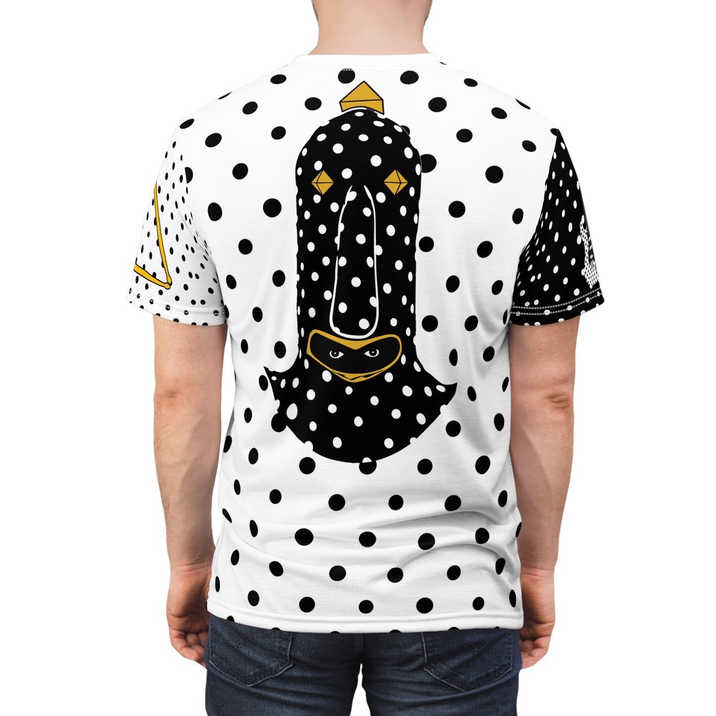 Polka Dot Clown Illustration Tee | Black White Yellow