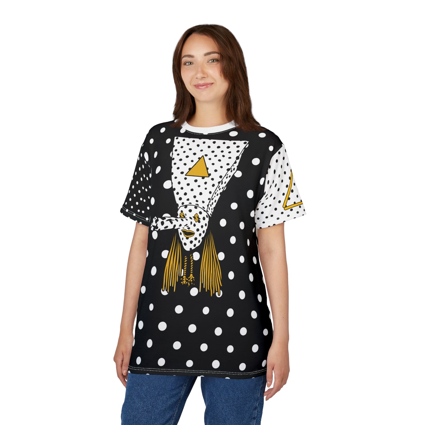 Polka Dot Clown Illustration Tee | Black White Yellow