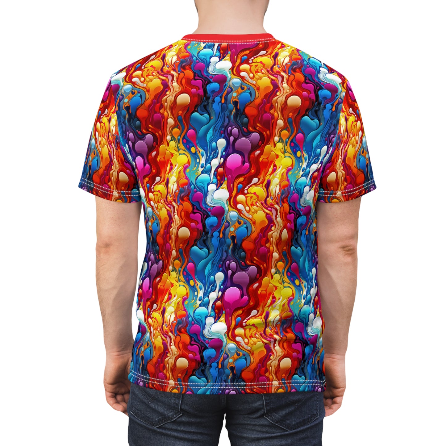 Crimson Cascade Dripping Paint All Over Print T-Shirt
