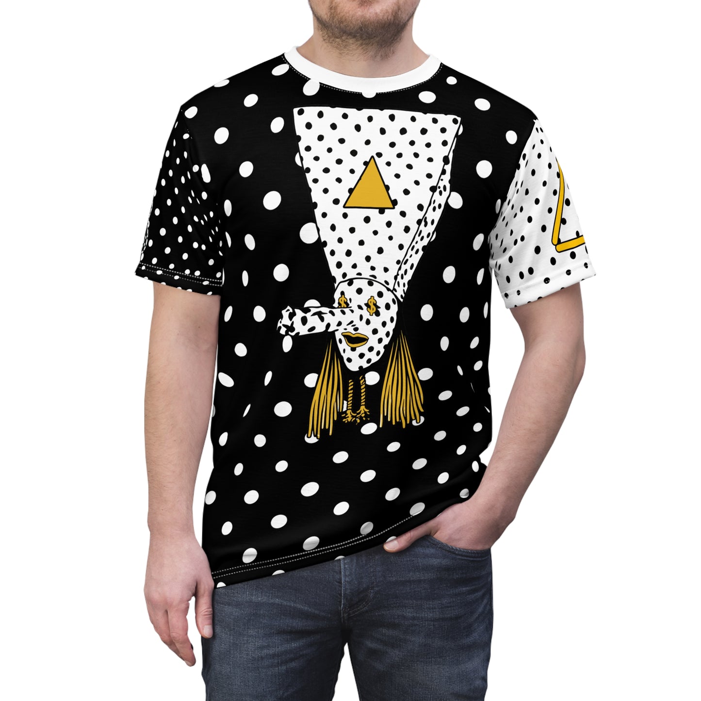 Polka Dot Clown Illustration Tee | Black White Yellow